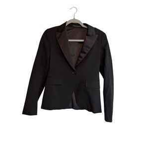 Theory Womens Two Button Collared V Neck Blazer Jacket Black‎ Wool Size 6